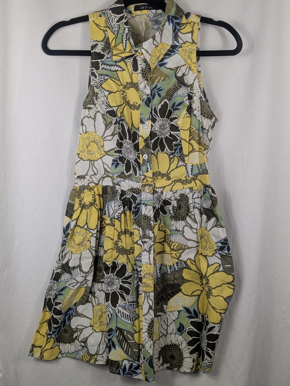 Ark&CO Yellow floral linen fit and flare dress